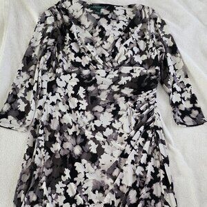 Lauren by Ralph Lauren green label faux wrap womens dress 14 watercolor pattern